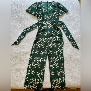 Floral jumpsuit women size 2/XS green/pink/white